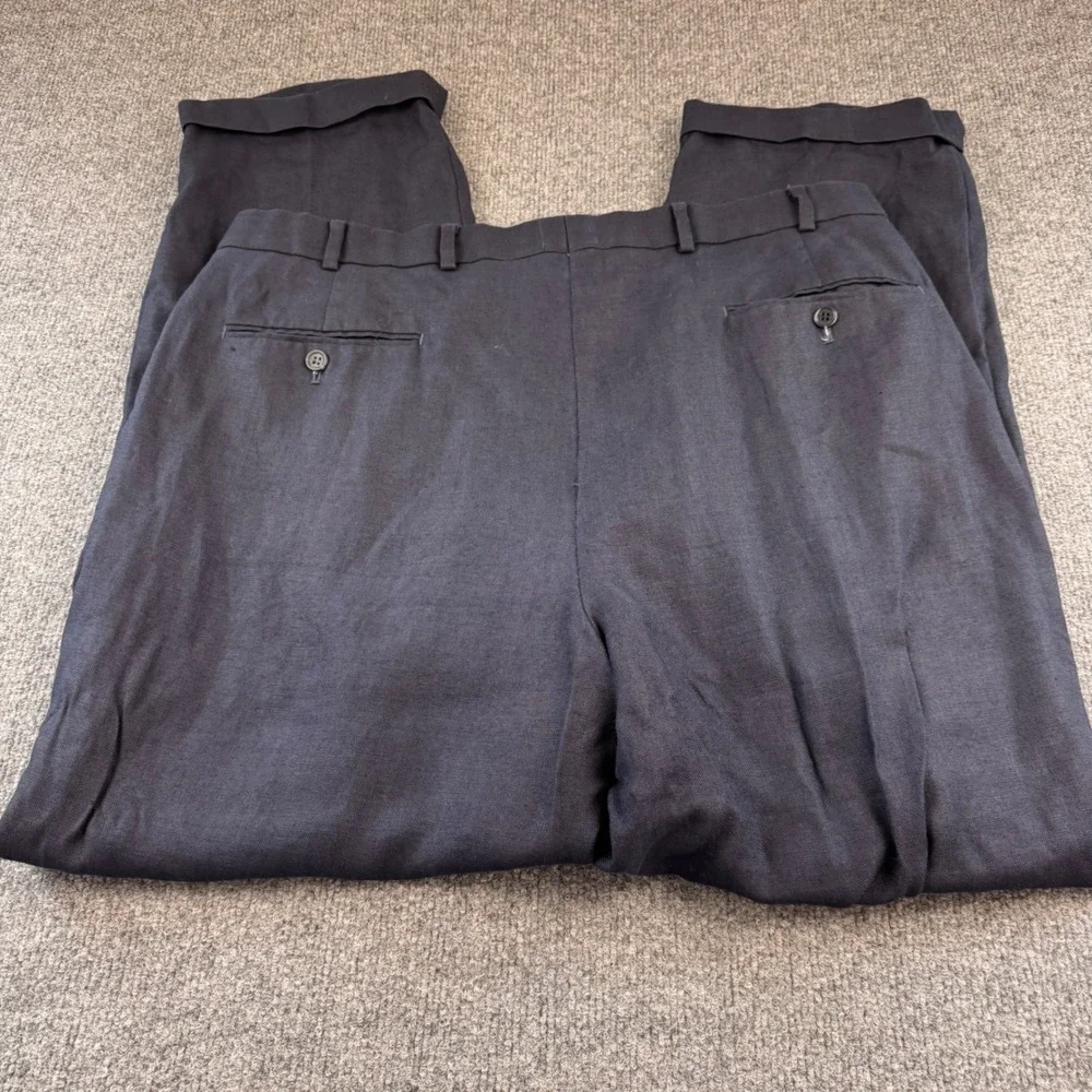 Brooks Brothers Irish Linen Dress Pants Mens 38x34 Navy Blue Pleated Cuffed EX